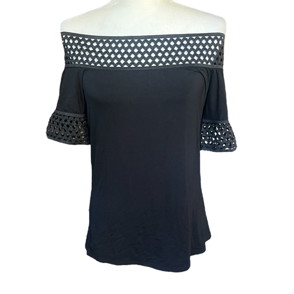 Montagne Umbra Detailed Lattice Cutout Trim Off Shoulder Knit Top Size Medium